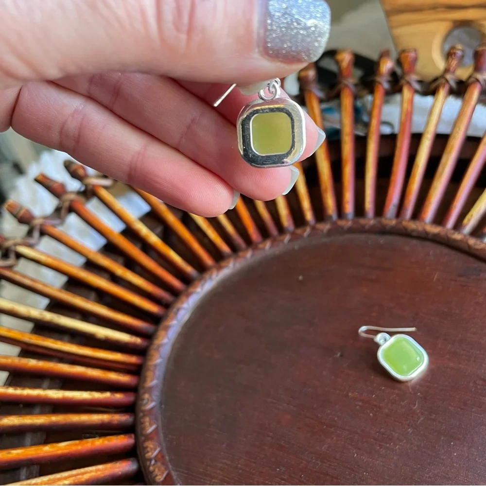 Chic Silver and Green Drop Earrings